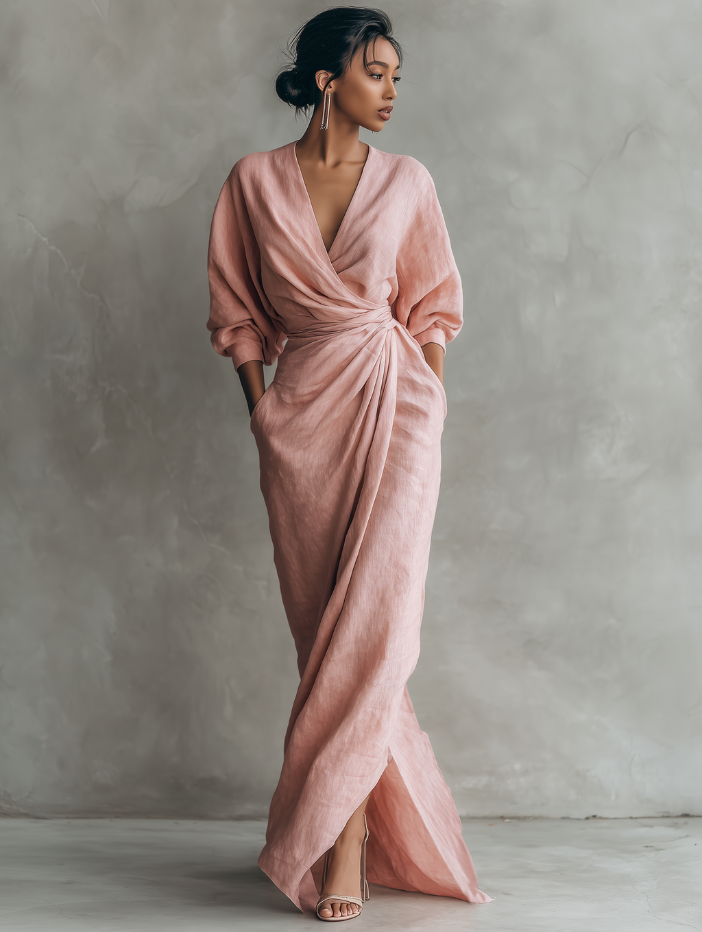 Alessia | Vestido Maxi de Lino Rosa
