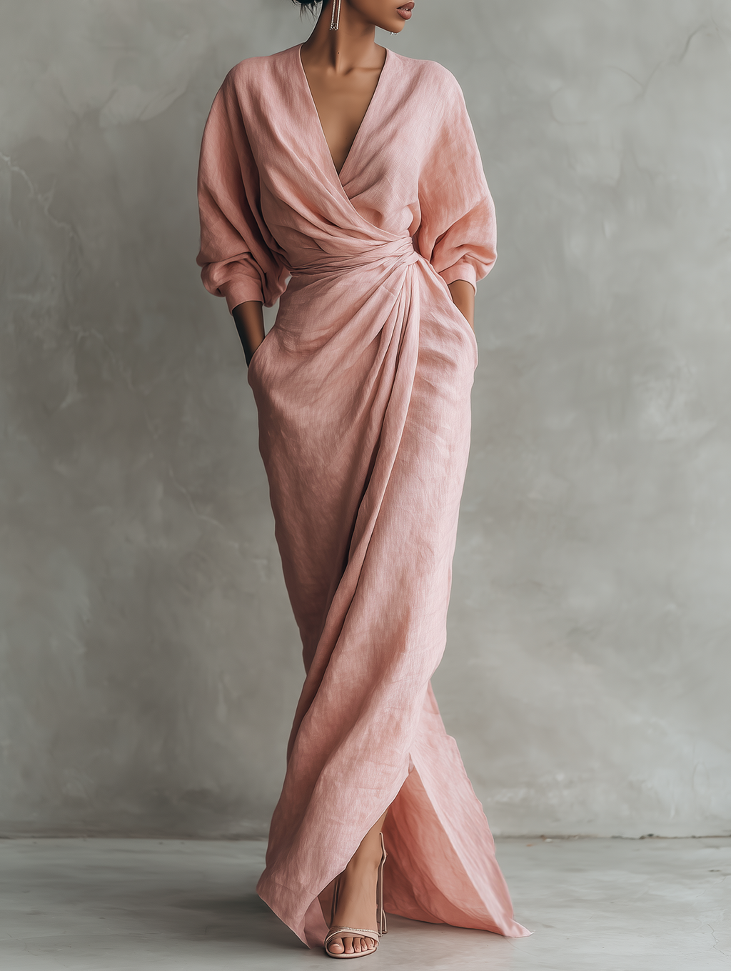 Alessia | Vestido Maxi de Lino Rosa