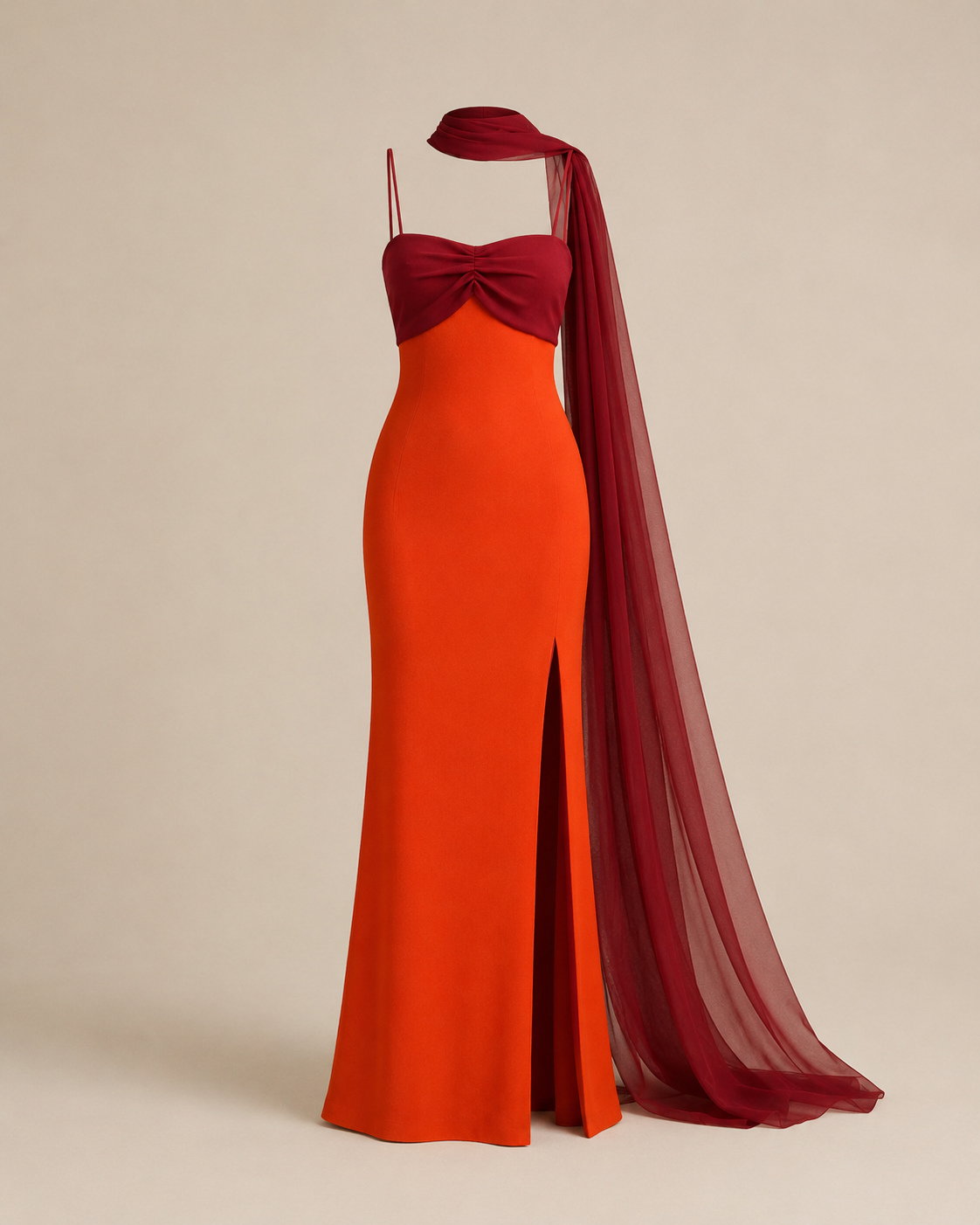 Vestido Largo Drapeado Bicolor