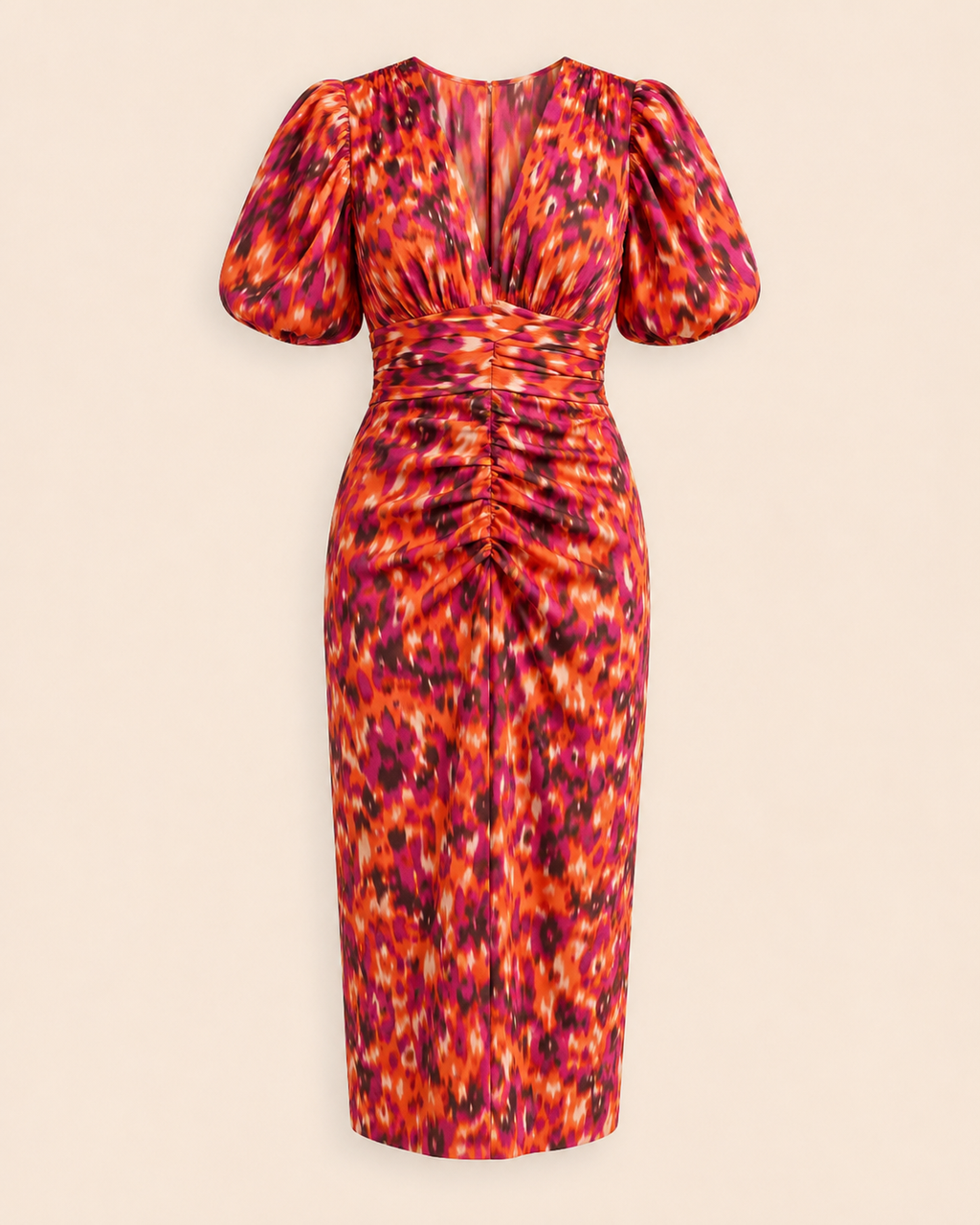 Carla | Vestido Midi Estampado con Mangas Abullonadas