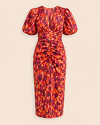 Carla | Vestido Midi Estampado con Mangas Abullonadas