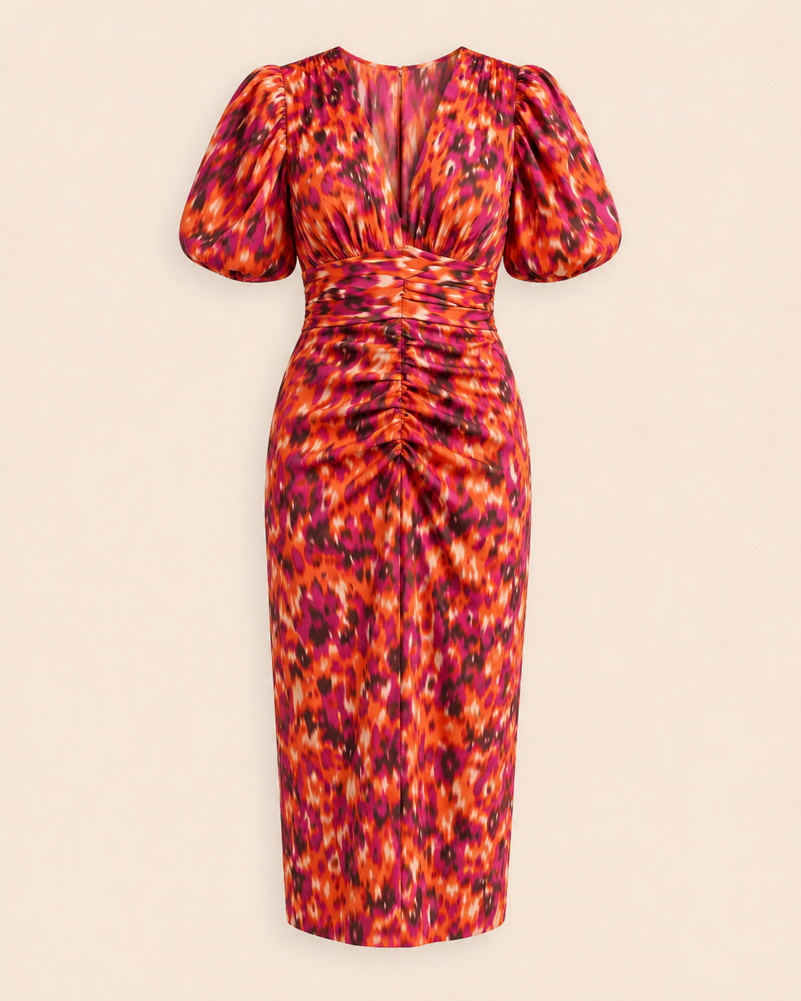 Carla | Vestido Midi Estampado con Mangas Abullonadas