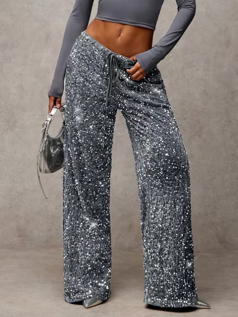 PANTALÓN LENTEJUELAS CINTURA ALTA