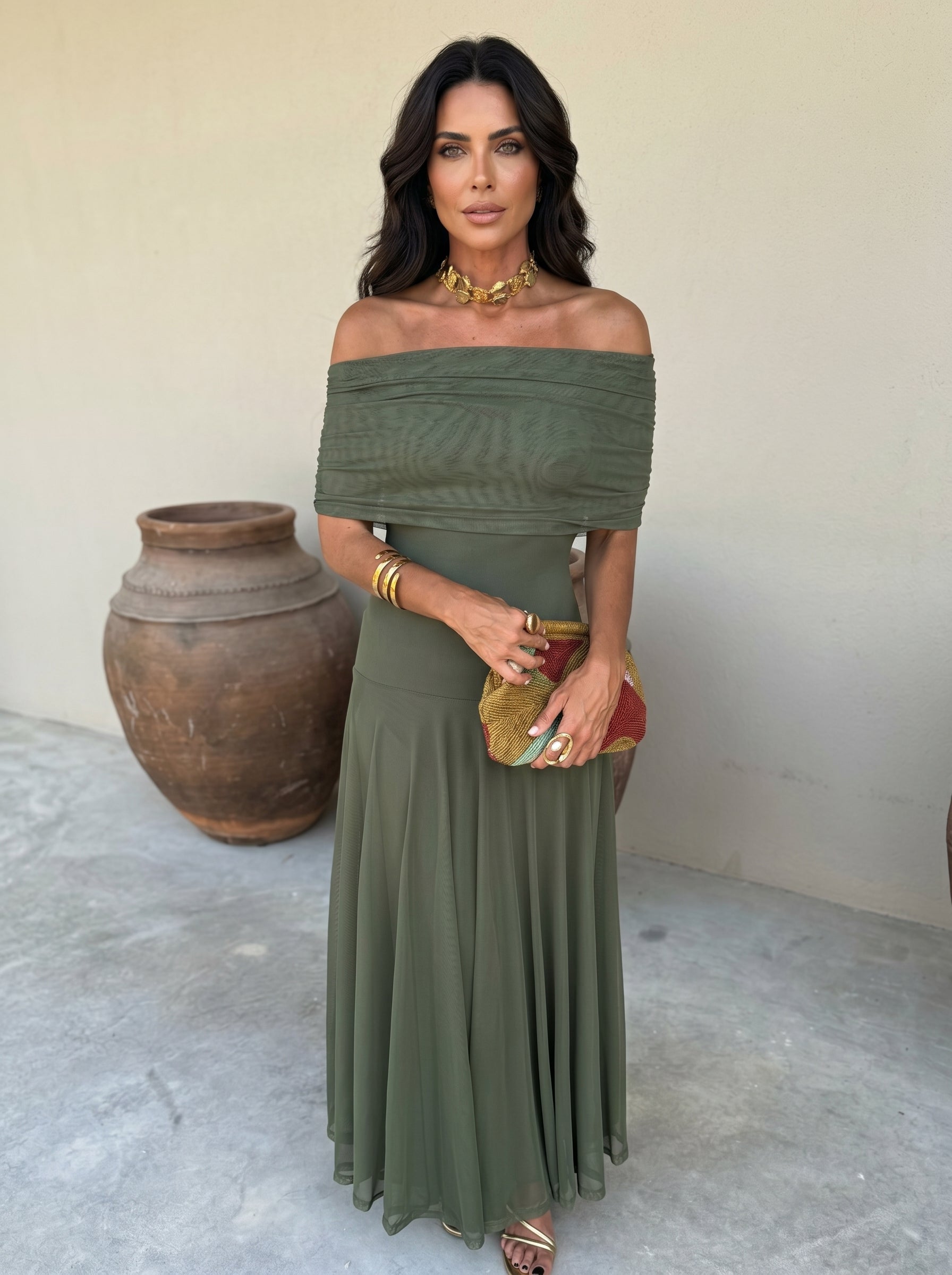 María | Vestido Largo Asimétrico con Elegante Drapeado