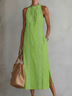 Alessia | Vestido midi de lino con cuello mao