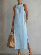 Alessia | Vestido midi de lino con cuello mao