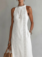 Alessia | Vestido midi de lino con cuello mao