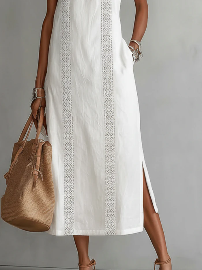 Alessia | Vestido midi de lino con cuello mao