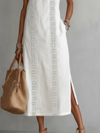 Alessia | Vestido midi de lino con cuello mao