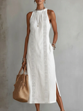 Alessia | Vestido midi de lino con cuello mao