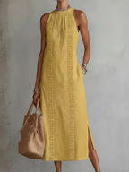 Alessia | Vestido midi de lino con cuello mao
