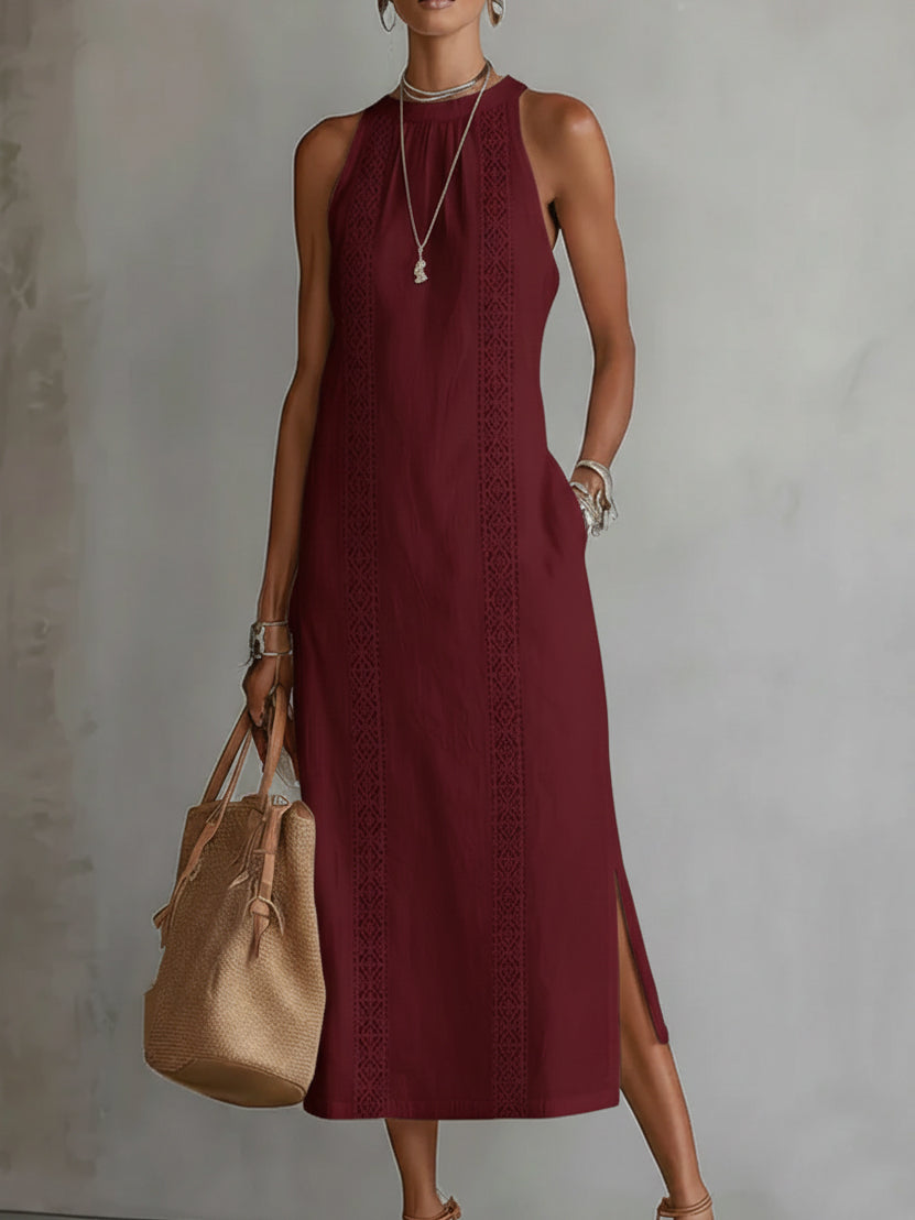 Alessia | Vestido midi de lino con cuello mao