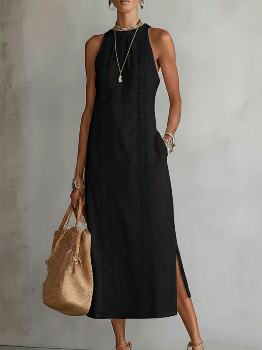 Alessia | Vestido midi de lino con cuello mao